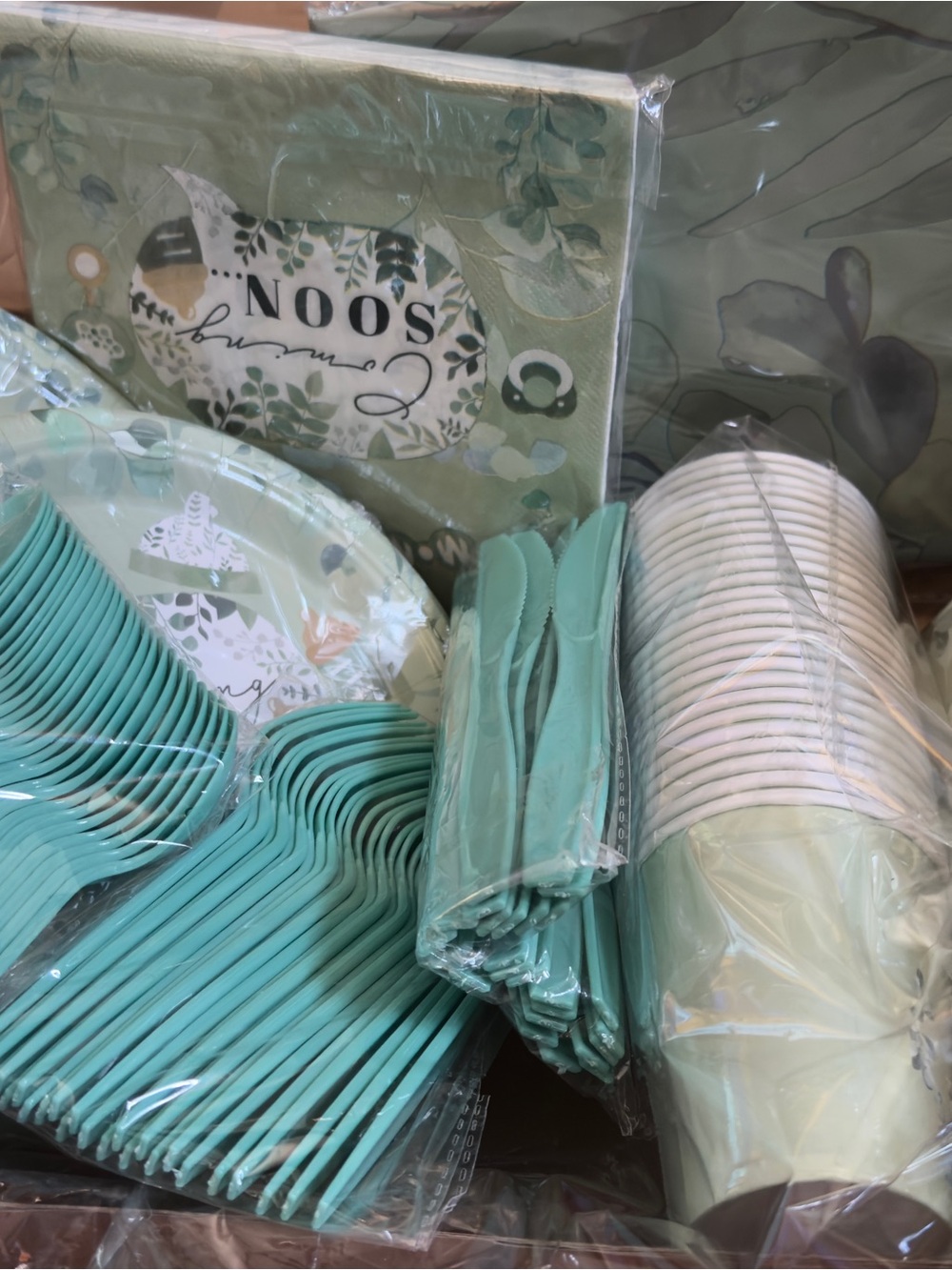 Green Party Tableware Set - Mint Green Disposable Plates, Cups & Cutlery